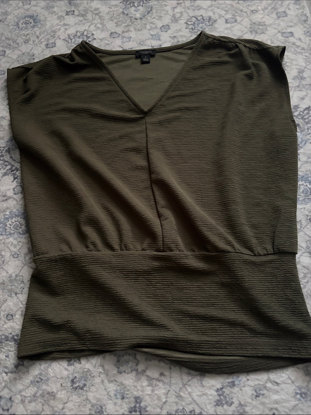Ann Taylor Factory Olive V-Neck Peplum Waist Blouse